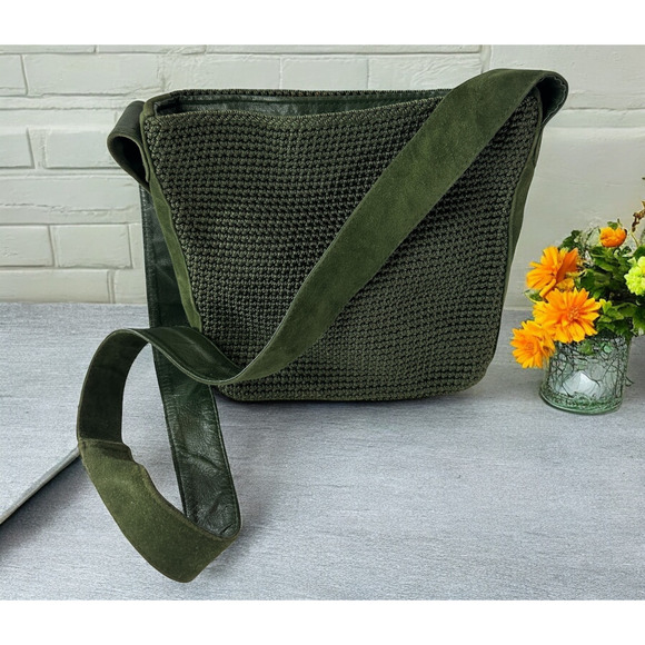 The Sak Handbags - The Sak Green Crochet Shoulder Bag Lined Purse Boho Festival Travel Y2K Style